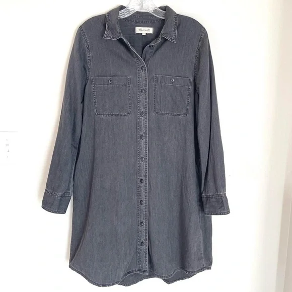 Madewell Charcoal Denim Shirt Dress Minimal - Picture 2 of 8